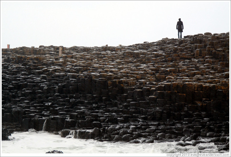 Man standing on Giant's Causeway.