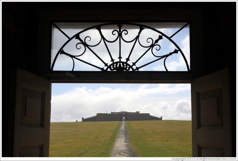 Downhill House, viewed through the door of the Mussenden Temple.