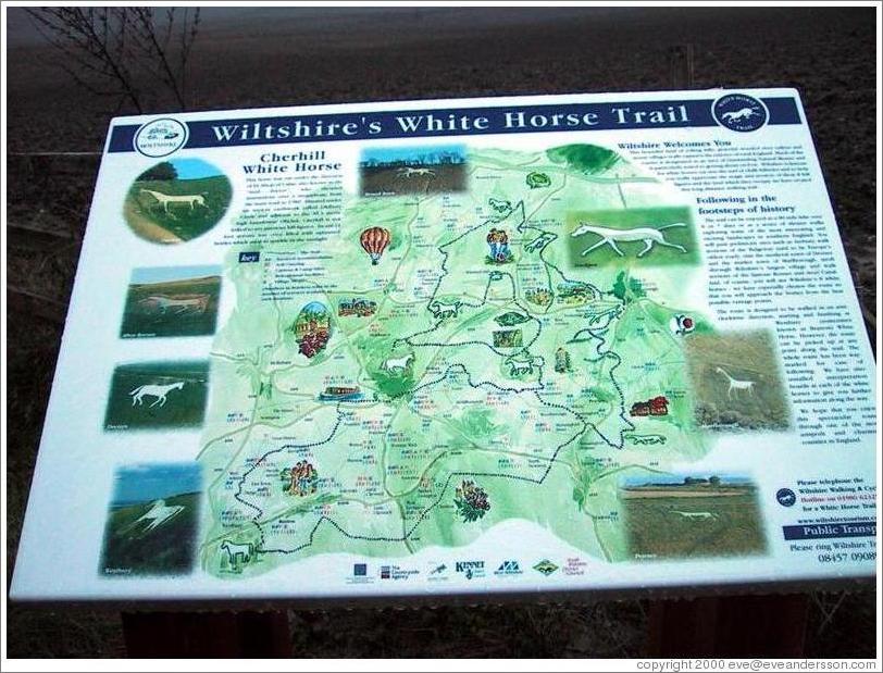 Eight large white horses have (mysteriously) been carved into hillsides in southern England. Visitors follow the White Horse Trail to find them. Some are subtle.