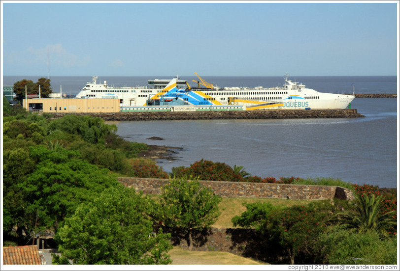 Buquebus, a passenger ship that crosses Rio de La Plata to Buenos Aires, docked at the port in Colonia del Sacramento.