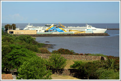 Buquebus, a passenger ship that crosses Rio de La Plata to Buenos Aires, docked at the port in Colonia del Sacramento.