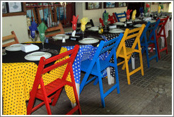 Colorful tables and chairs, El Drugstore restaurant/bar, Calle Del Gobernador Vasconcellos, Barrio Hist?o (Old Town).