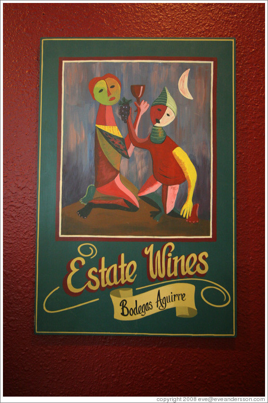 Winery logo.  Tasting room, Bodegas Aguirre Winery.