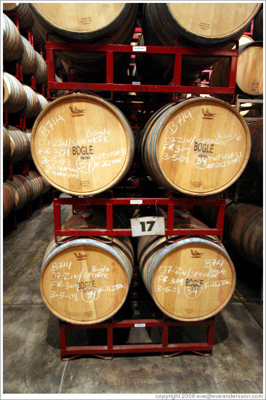 Bogle Vineyards barrels being stored by Wente Vineyards Estate Winery.