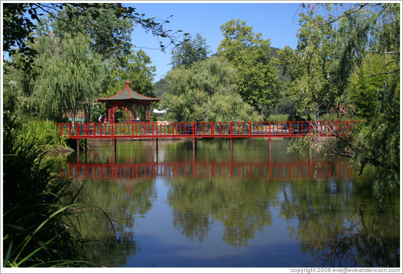 Jade Lake with bridge reflection.  Chateau Montelena.