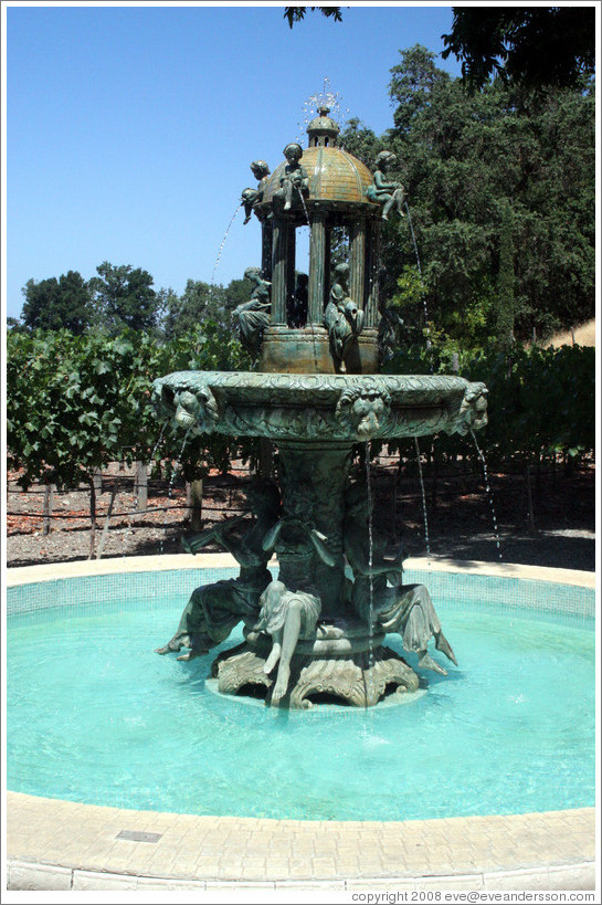 Clos Pegase Winery.  Fountain of Bacchi, nymphs and muses. Patinated bronze. 17th century Italy.