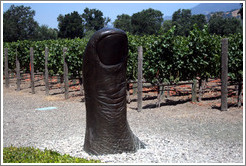 Giant thumb next to the vineyards of Clos Pegase Winery.
