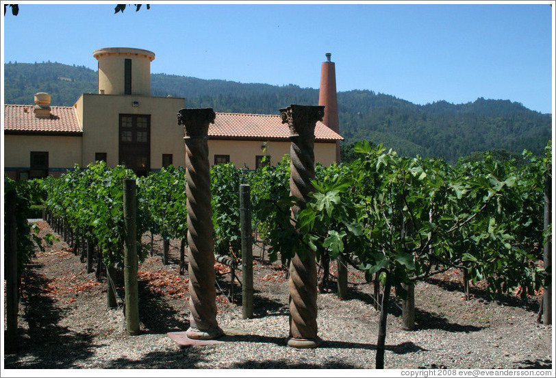 Vineyards and columns.  Clos Pegase Winery.