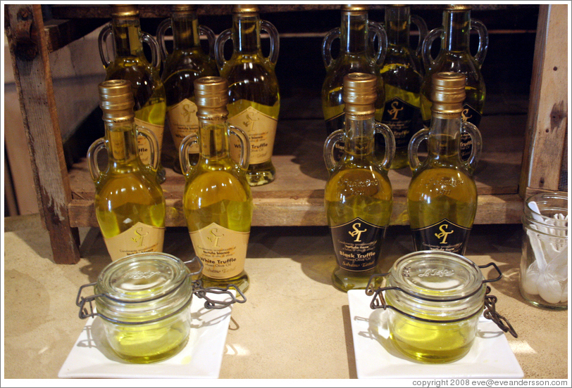 Olive oils for tasting.  St. Helena Olive Oil Company.