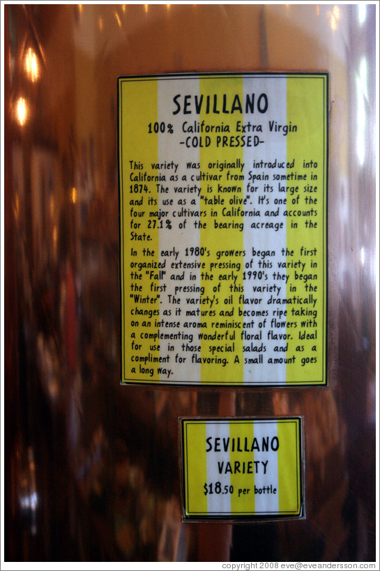 Description of Sevillano olive oil.  Olivier.