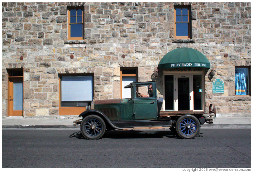 Old car in front of Pritchard Building Downtown St Helena