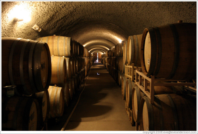 Barrels in cave.  Eberle Winery.