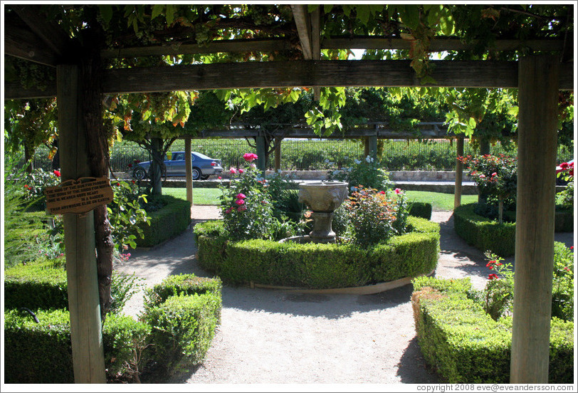 Fountain in rose garden.  Justin Vineyards and Winery.