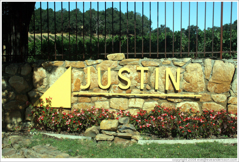 Sign.  Justin Vineyards and Winery.