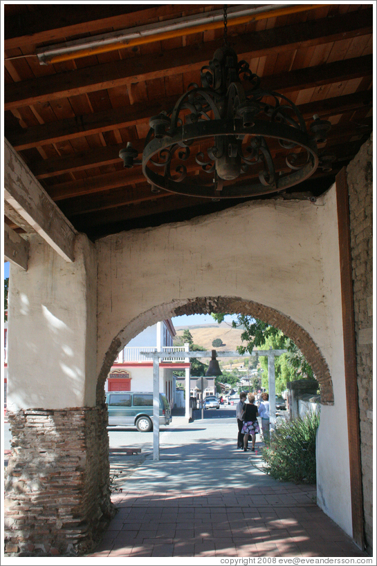 Walkway along exterior.  San Juan Bautista Mission.