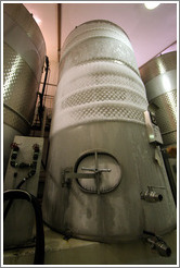 Ice-covered steel tank.  Gainey Vineyard.