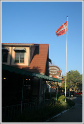Mortensen's Danish Bakery with Danish flag.  Downtown Solvang.
