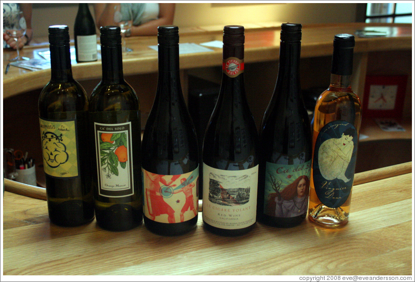 Bottles of wine.  Bonny Doon Winery.