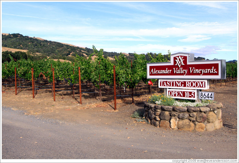 Sign at entrance, Alexander Valley Vineyards.