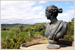 Female bust overlooking a vineyard, Bella Vineyards.