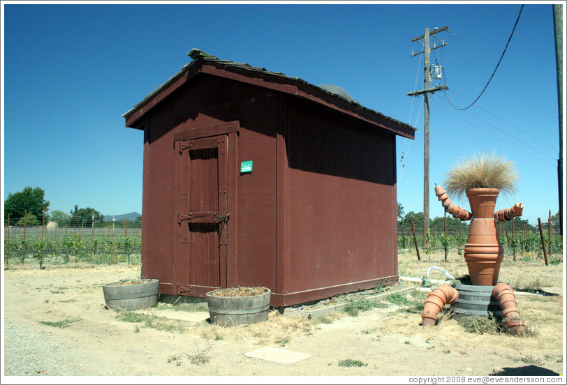 Shed and flowerpot art.  DeLoach Vineyards.