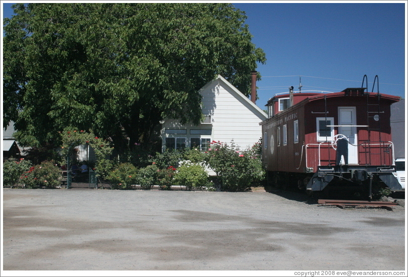 Tasting room and train car. Foppiano Vineyards.