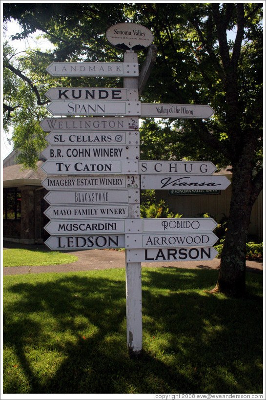 Sign pointing to Sonoma wineries.