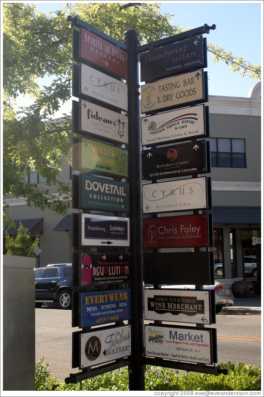 Shop signs.  Downtown Healdsburg.