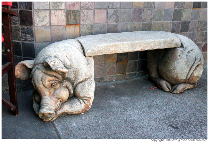 Pig bench at Restaurant Charcuterie.  Downtown Healdsburg.