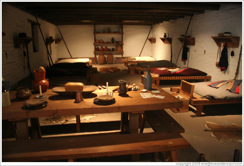 Sleeping quarters used by 19th century Mexican army troops.  Sonoma Barracks.