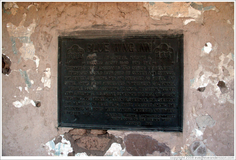 Plaque placed by Historic Landmarks Committee.  Blue Wing Inn.