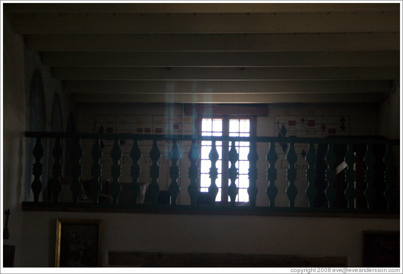 Wall mural apparently depicting musical notes.  Sonoma mission.