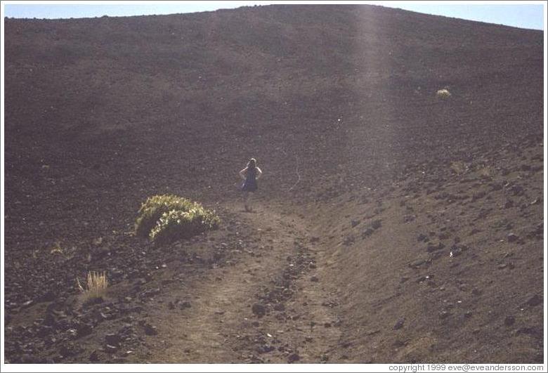 Beth walking down Haleakala.