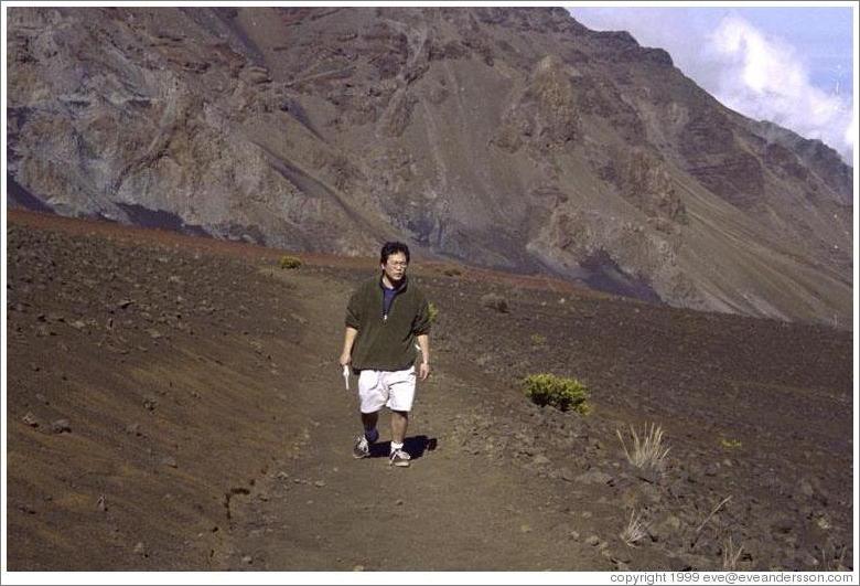 Jin unhappily walking. Haleakala.