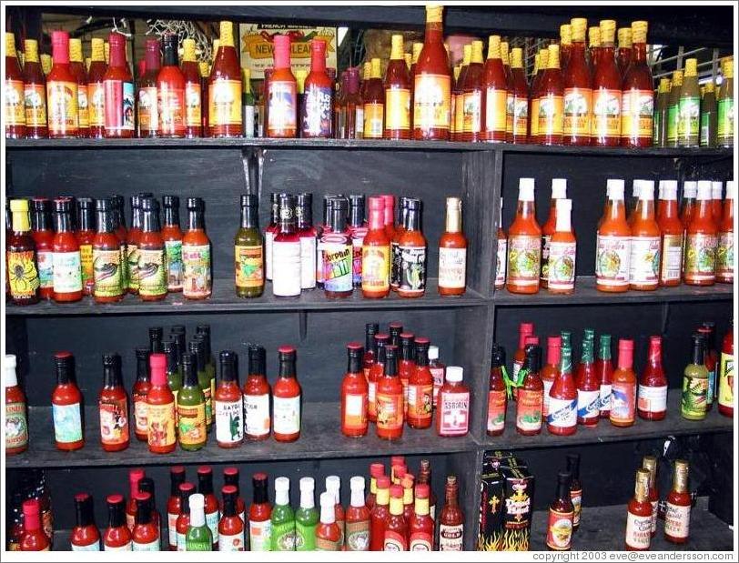 French Quarter. Hot sauce display in the market.