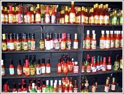 French Quarter. Hot sauce display in the market.