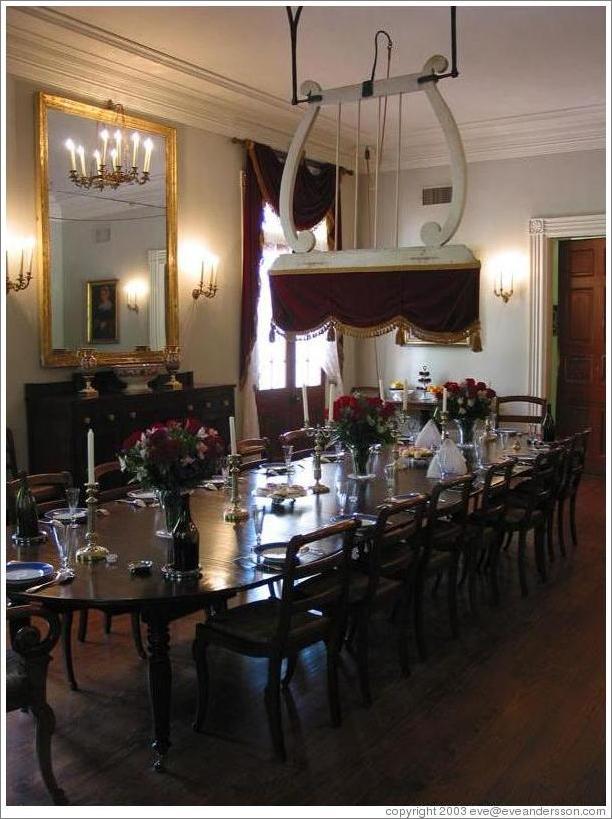 Oak Alley Plantation.  The structure over the dining table is a huge fan, operated by pulling on a string near the wall.