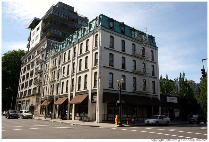 Old building with green roof, Broadway and Everett, Pearl District.
