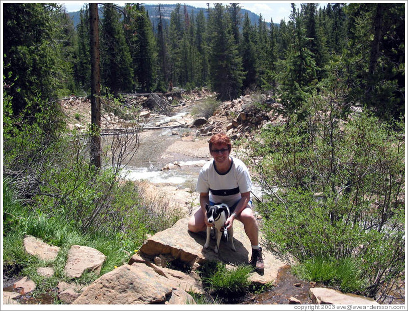 Anita and Papo at river in Wasatch Cache National Forest