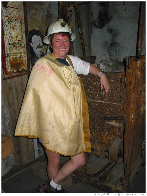 Anita at Park City Museum wearing mining gear