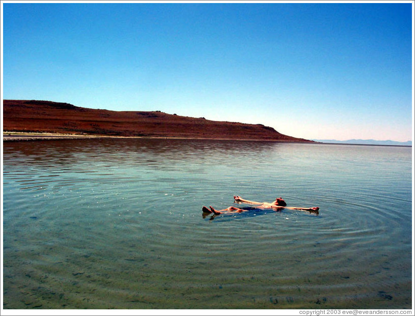 Antelope Island beach.  The salinity of the water makes it possible for anyone to float.