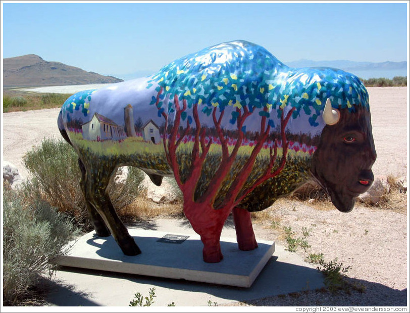 Painted buffalo statue on Antelope Island.