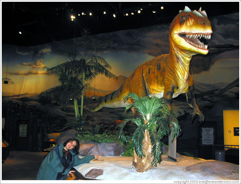 Lissette and dinosaur.  Pacific Science Center.