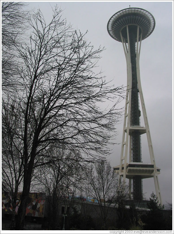 Space Needle on a cloudy day.