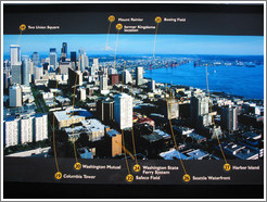 Map of Seattle to the south, including Mt. Rainier.