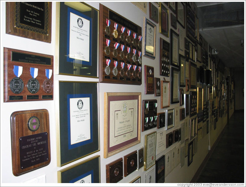Chateau Ste. Michele winery.  Wall full of awards.