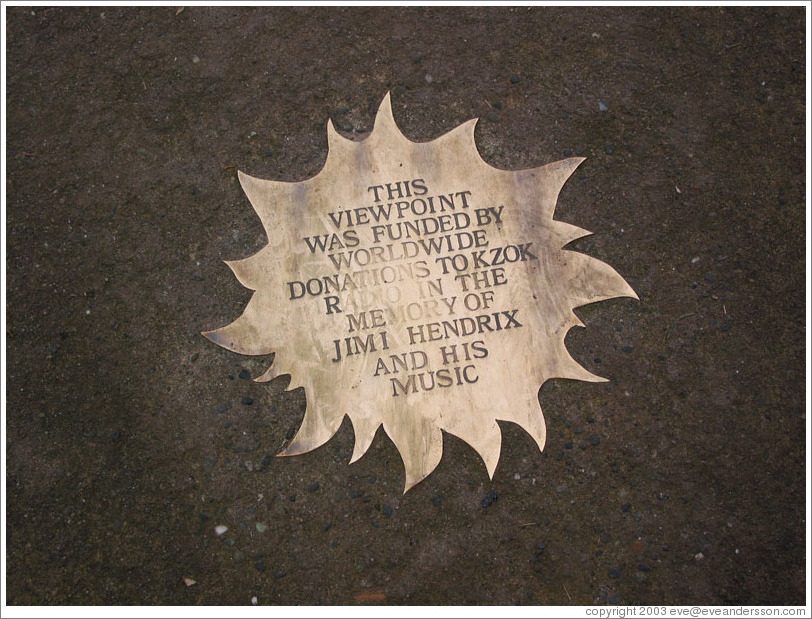 Woodland Park Zoo.  Plaque commemorating Jimi Hendrix in the African Savanna exhibit.  This is the only formal recognition given to Hendrix by his hometown, the City of Seattle.