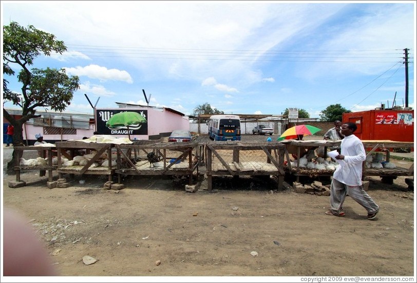 Chickens for sale on the roadside.