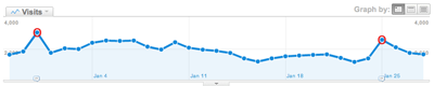 Google Analytics Visits Graph Dec 29 - Jan 28